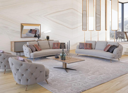 Designer gray upholstered furniture living room set 5 pieces 2x sofas luxury 2x armchair